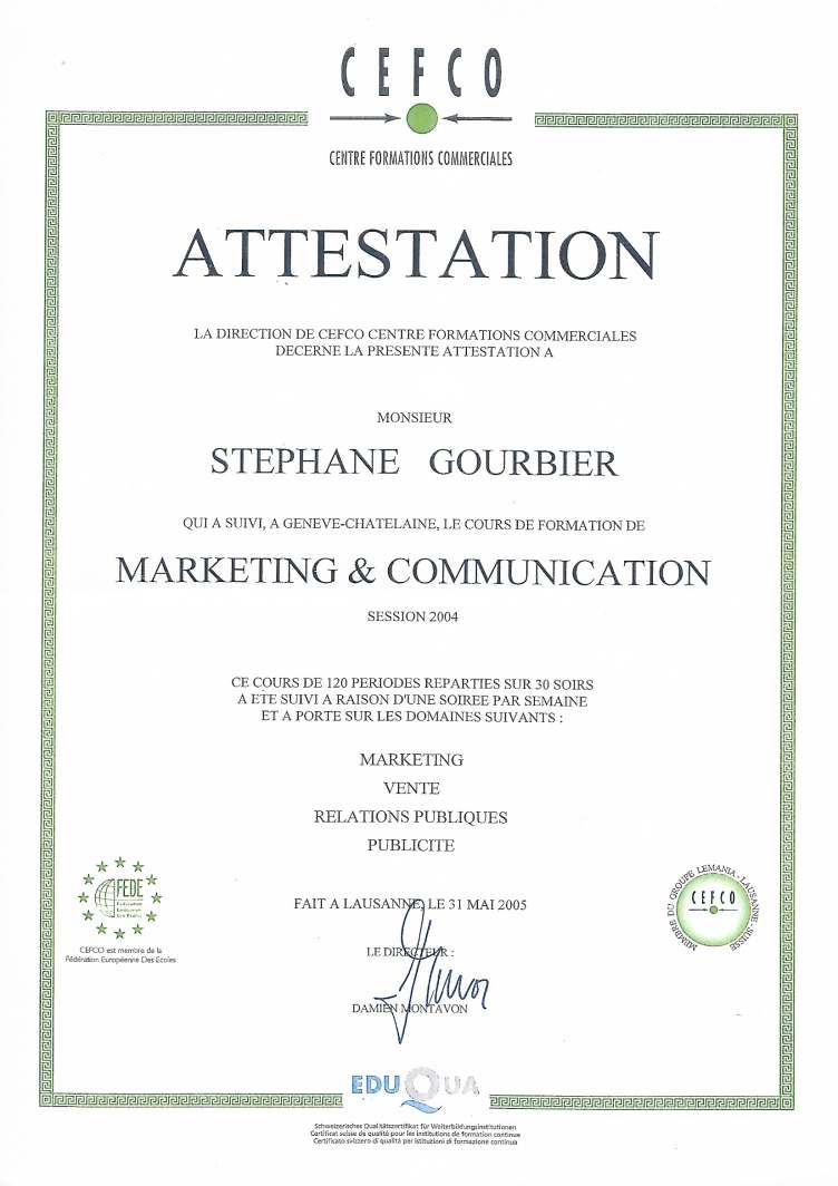 Attestation Cefco Marketing et Communication 2004